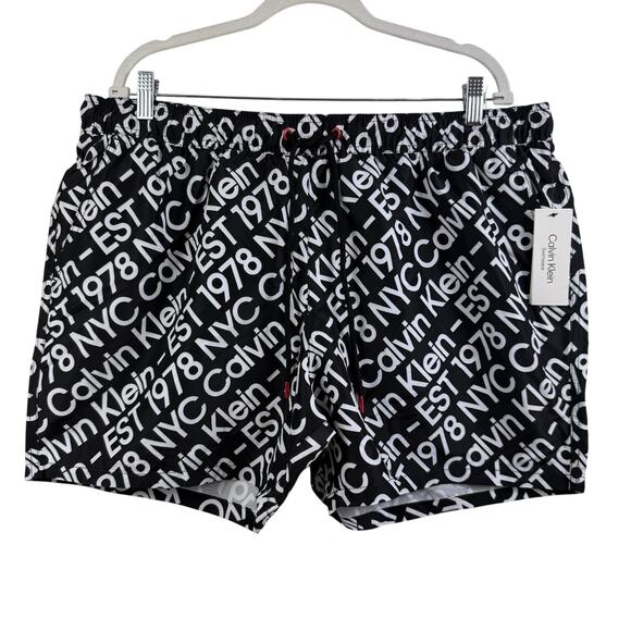 Calvin Klein Other - NWT Calvin Klein Swimwear Black White Logo Print Swim Trunks Mens XXL Beach